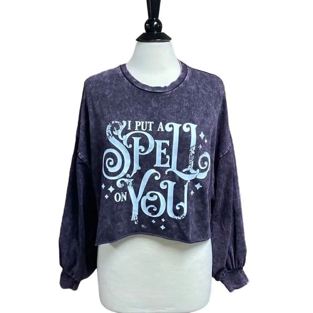 Zenana Purple Wash Crop Oversize Long Sleeve Sweatshirt Size XS NEW